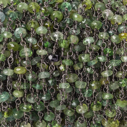 3-3.5mm Moss Aquamarine tonal faceted rondelle Black Gold .925 Silver Chain by the foot 45 beads AAA