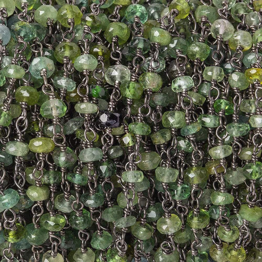 3-3.5mm Moss Aquamarine tonal faceted rondelle Black Gold .925 Silver Chain by the foot 45 beads AAA