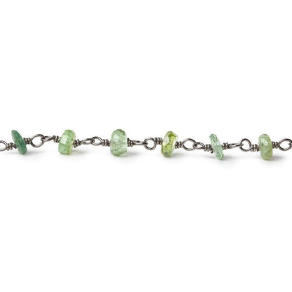 3-3.5mm Moss Aquamarine tonal faceted rondelle Black Gold .925 Silver Chain by the foot 45 beads AAA