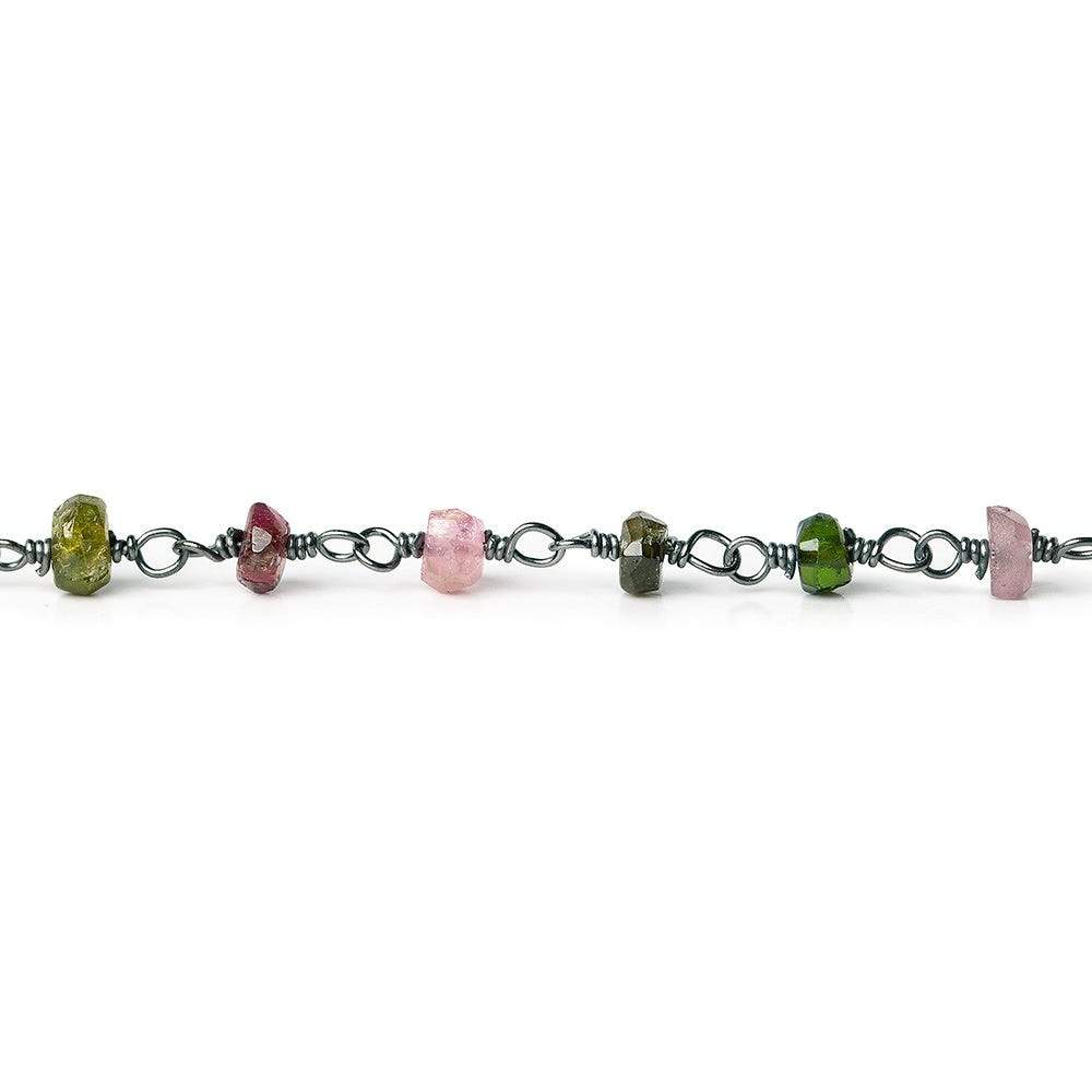 3-3.5mm Multi-Color Tourmaline rondelle Black Gold plated Chain by the foot