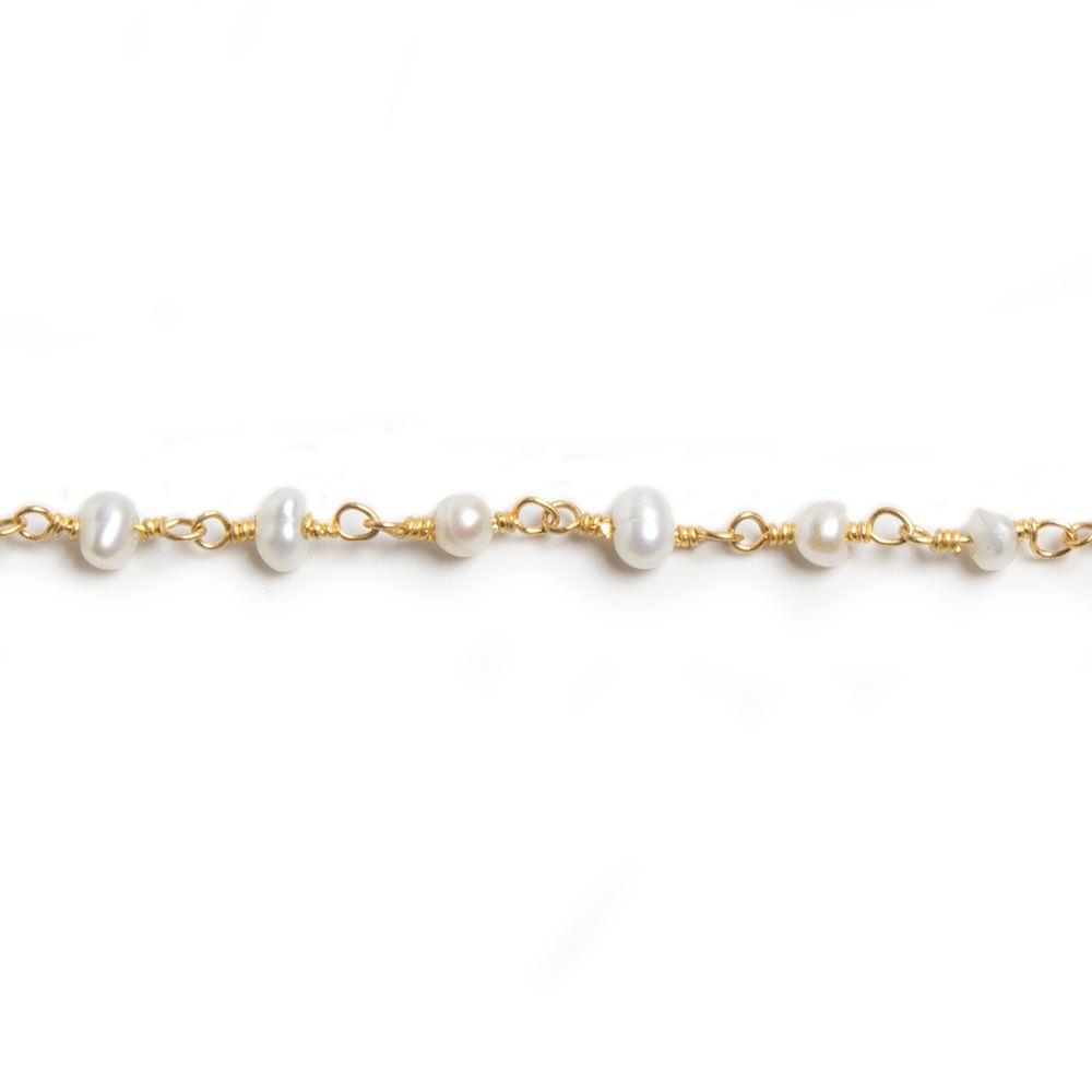 3-3.5mm Off White Seed Pearl Gold Chain by the foot 40 pieces