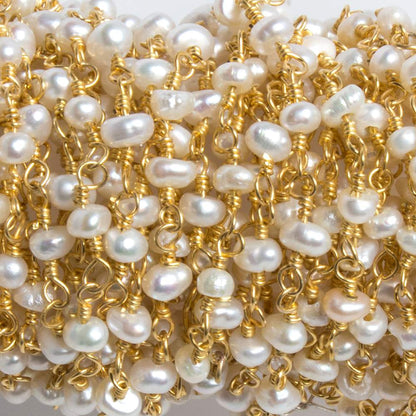 3-3.5mm Off White Seed Pearl Gold Chain by the foot 40 pieces