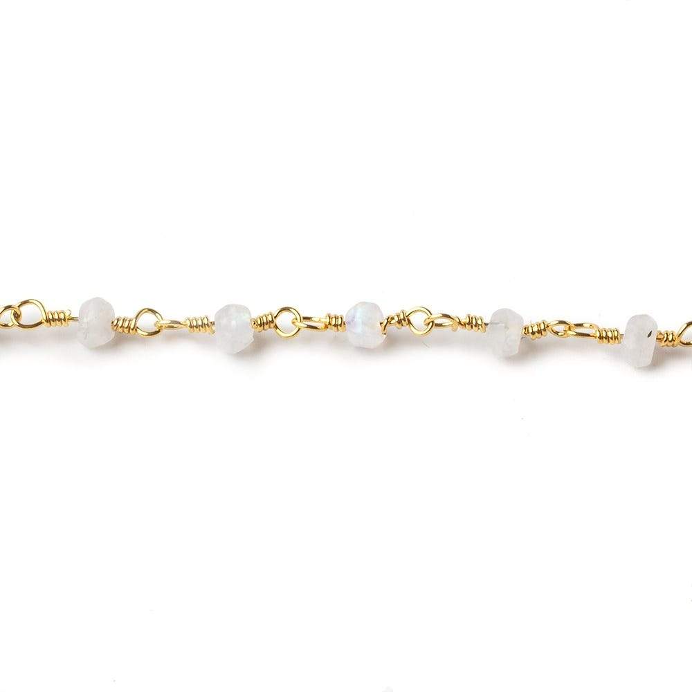 3-3.5mm Rainbow Moonstone faceted rondelle Gold plated Chain 37 pieces