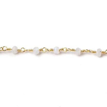 3-3.5mm Rainbow Moonstone faceted rondelle Gold plated Chain 37 pieces