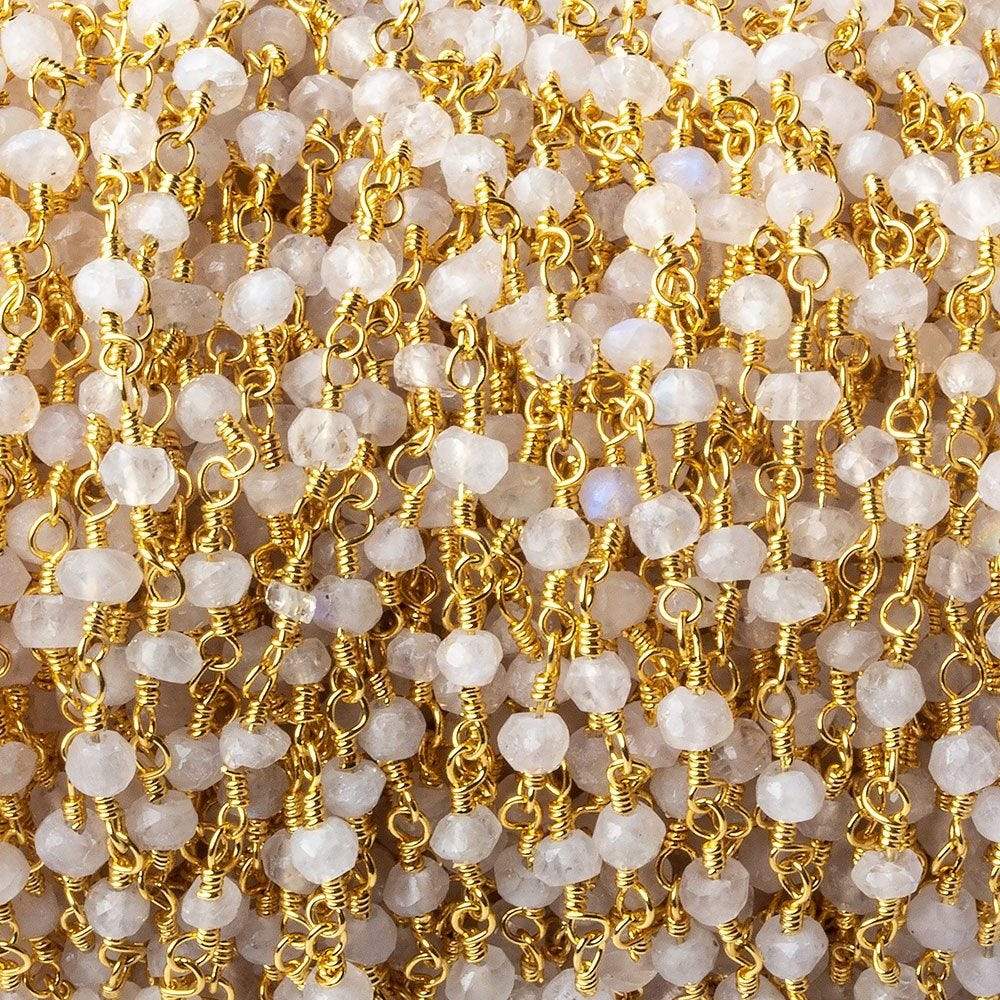 3-3.5mm Rainbow Moonstone faceted rondelle Gold plated Chain 37 pieces