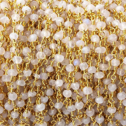 3-3.5mm Rainbow Moonstone faceted rondelle Gold plated Chain 37 pieces