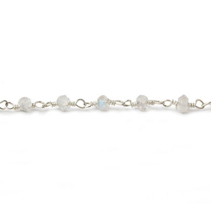 3-3.5mm Rainbow Moonstone Silver plated Wire Wrapped Chain 38 pcs