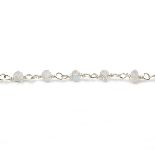 3-3.5mm Rainbow Moonstone Silver plated Wire Wrapped Chain 38 pcs