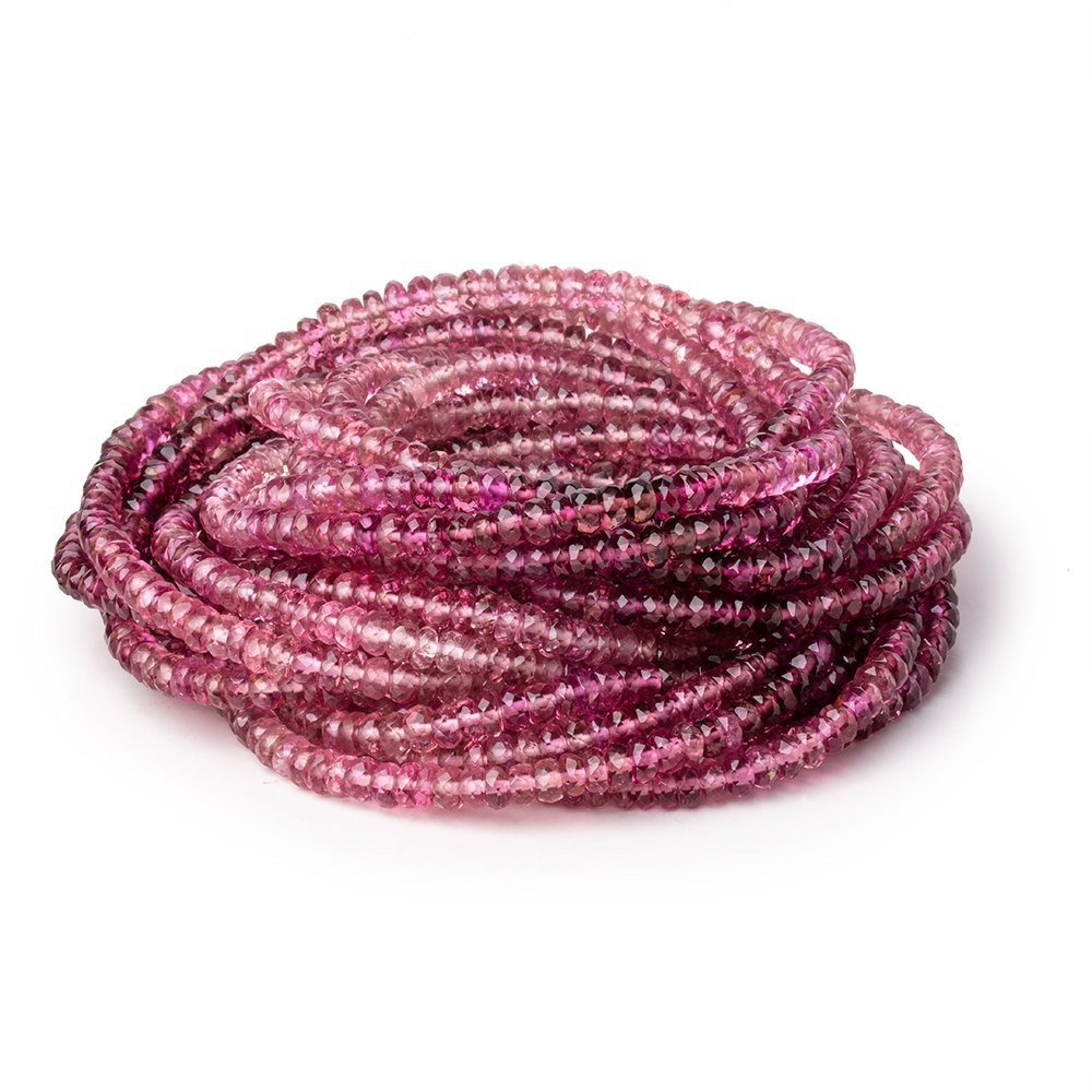 3-3.5mm Rubellite Tourmaline Faceted Rondelle Beads 18 inch 240 pieces AAA