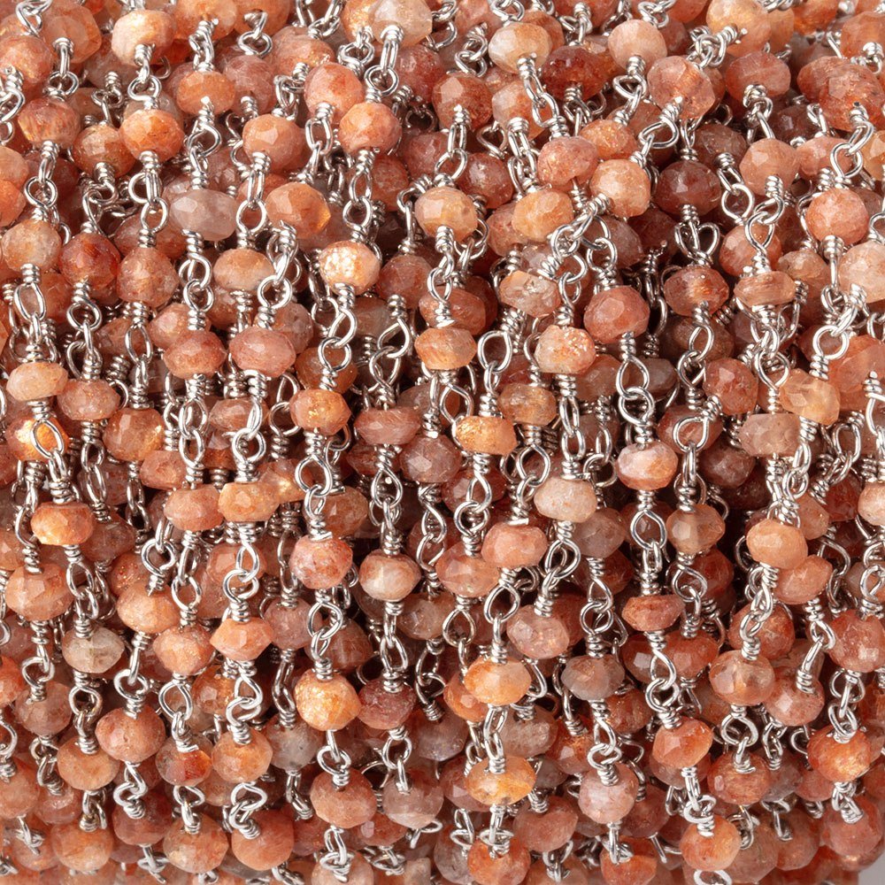 3-3.5mm Sunstone Faceted Rondelles on Silver Plated Chain