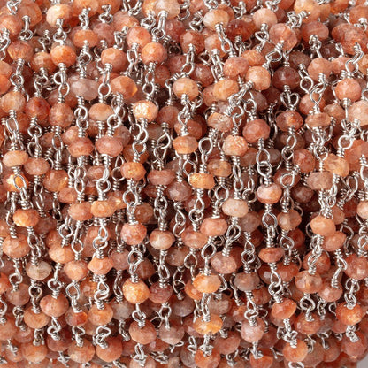 3-3.5mm Sunstone Faceted Rondelles on Silver Plated Chain