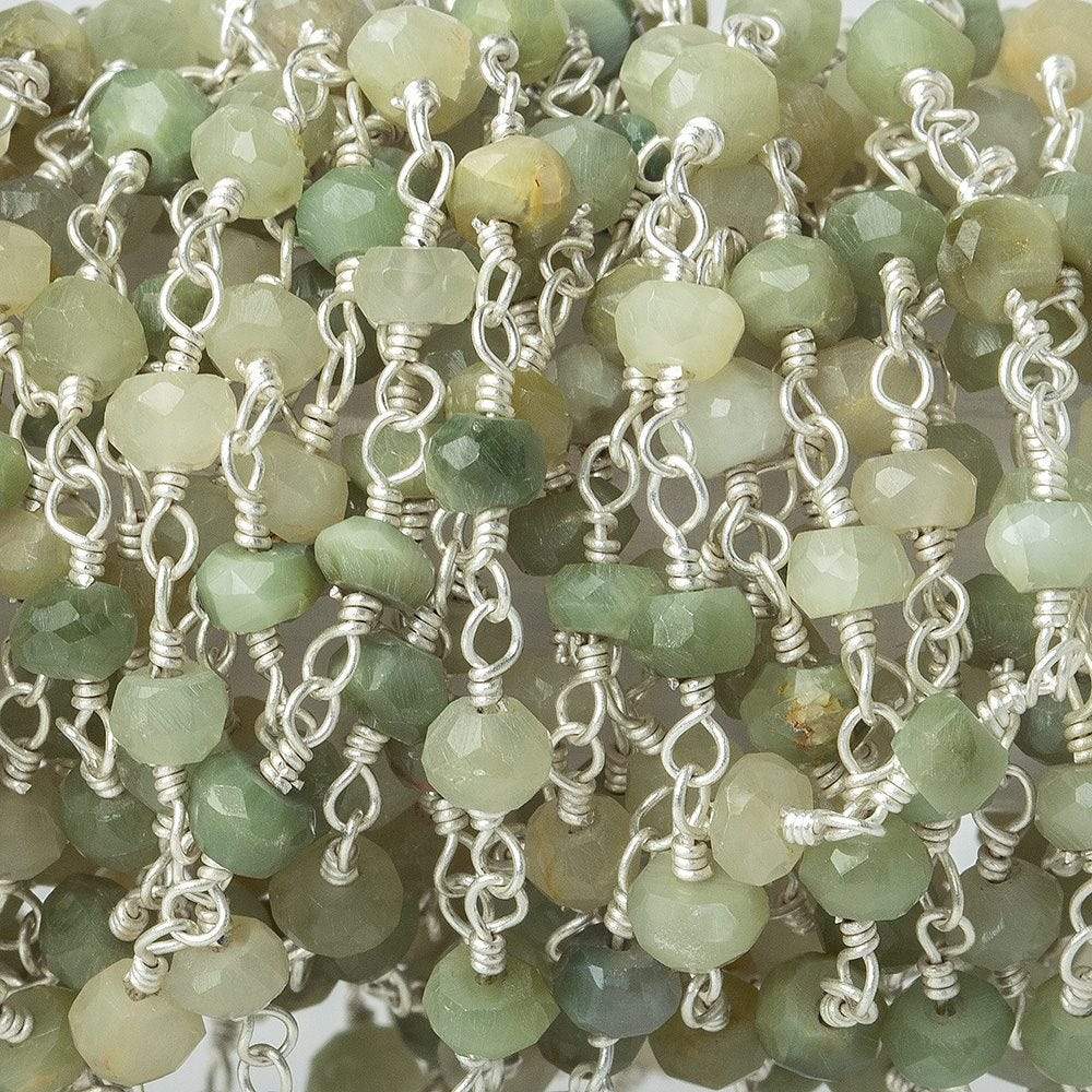 3-4mm Cat's Eye Green Quartz Silver plated Chain by the foot