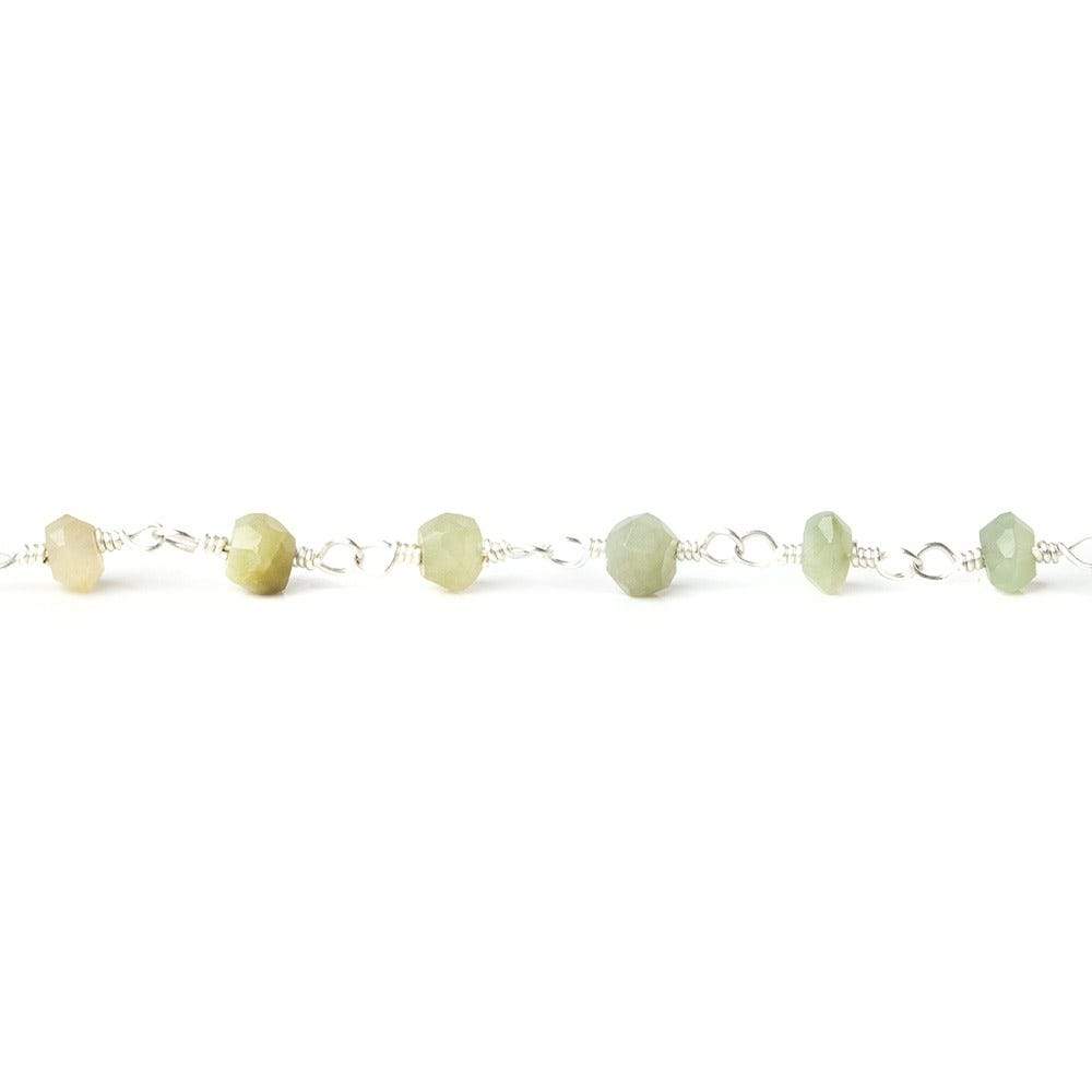 3-4mm Cat's Eye Green Quartz Silver plated Chain by the foot
