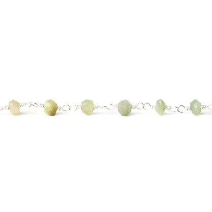 3-4mm Cat's Eye Green Quartz Silver plated Chain by the foot