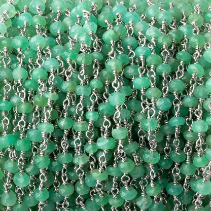 3-4mm Chrysoprase faceted rondelle Silver Plated Chain by the foot