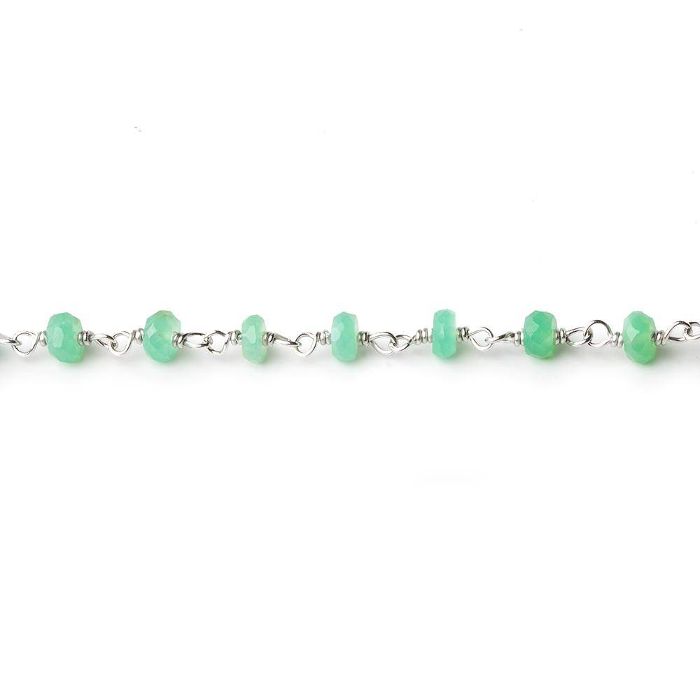 3-4mm Chrysoprase faceted rondelle Silver Plated Chain by the foot