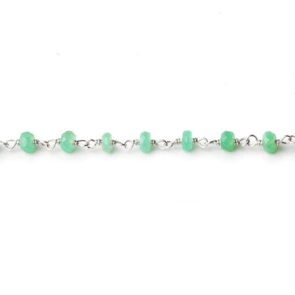3-4mm Chrysoprase faceted rondelle Silver Plated Chain by the foot