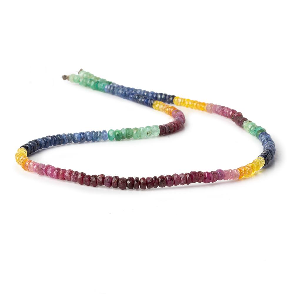 3-4mm Emerald, Ruby & Sapphire faceted rondelle beads 16 inh 190 pieces A