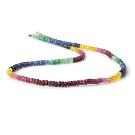 3-4mm Emerald, Ruby & Sapphire faceted rondelle beads 16 inh 190 pieces A