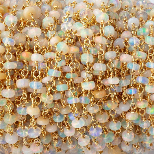 3-4mm Ethiopian Opal Plain Rondelles on Vermeil Chain by the Foot 40 Beads
