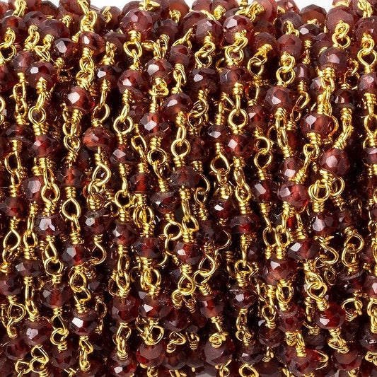 3-4mm Garnet faceted rondelle Gold Chain by the foot