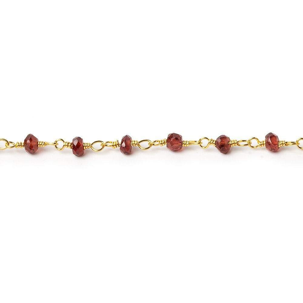 3-4mm Garnet faceted rondelle Gold Chain by the foot