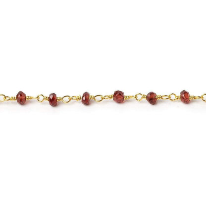 3-4mm Garnet faceted rondelle Gold Chain by the foot