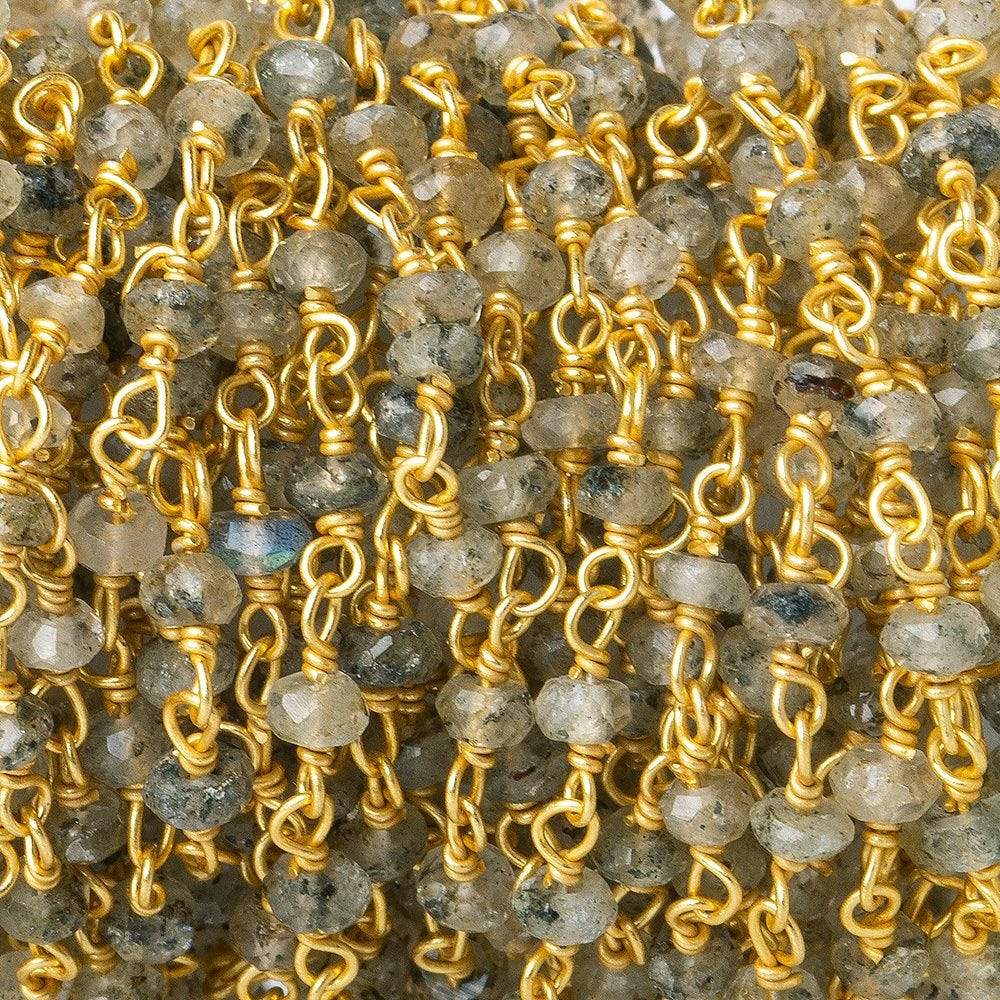 3-4mm Moss Aquamarine faceted rondelle Vermeil Chain by the foot