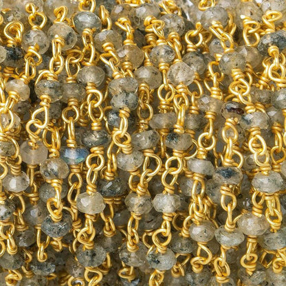 3-4mm Moss Aquamarine faceted rondelle Vermeil Chain by the foot