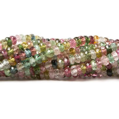 3 - 4mm Multi Color Tourmaline Faceted Rondelle Beads 16 inch 218 pieces