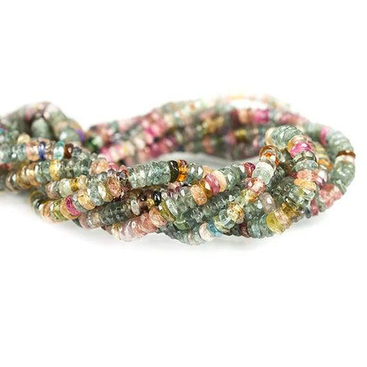 3-4mm Rainbow and Indicolite Tourmaline Faceted Rondelle 16 inch 275 Beads