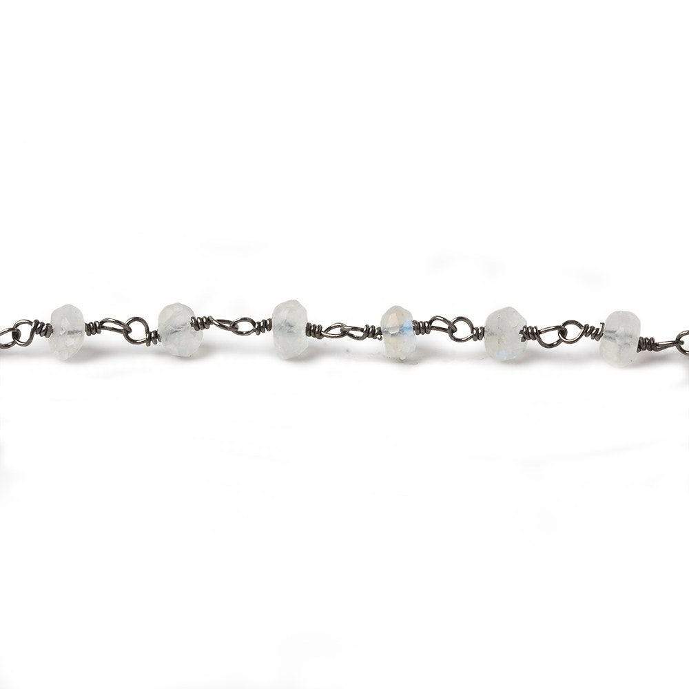 3-4mm Rainbow Moonstone Faceted Rondelle Black Gold plated Chain by the foot 34 pcs