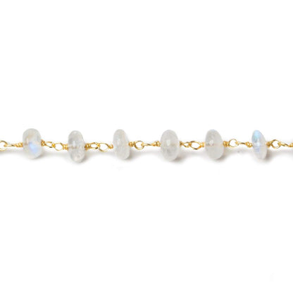 3-4mm Rainbow Moonstone plain rondelle Vermeil Chain by the foot 37 beads