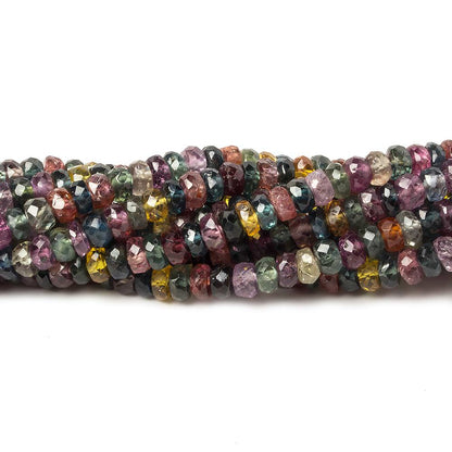 3-4mm Ruby & Fancy Sapphire faceted rondelles 16 inch 170 pieces