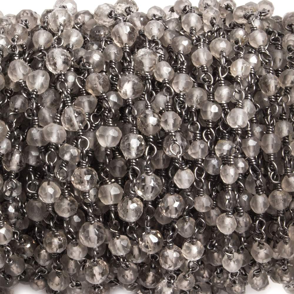 3-4mm Smoky Quartz round Black Gold plated Chain by the foot 36 pieces