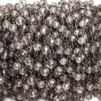3-4mm Smoky Quartz round Black Gold plated Chain by the foot 36 pieces
