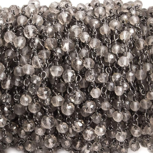3-4mm Smoky Quartz round Black Gold plated Chain by the foot 36 pieces