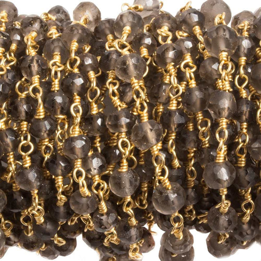 3-4mm Smoky Quartz round Gold plated Chain by the foot 36 pieces