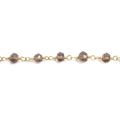 3-4mm Smoky Quartz round Gold plated Chain by the foot 36 pieces