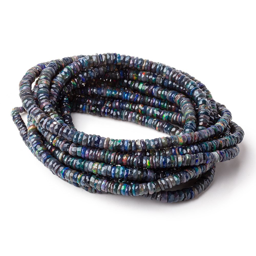 4-5mm Ethiopian Wollo Black Opal Faceted Heishi Beads 16 inch 270 pieces AA