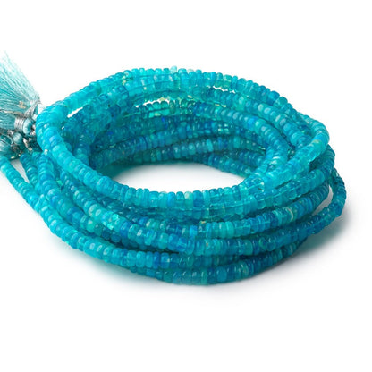 3-5mm Neon Blue Ethiopian Opal Plain Rondelle Beads 16 inch 193 pieces