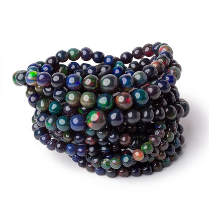 3-7mm Black Ethiopian Opal Plain Round Beads 16 inch 87 pieces