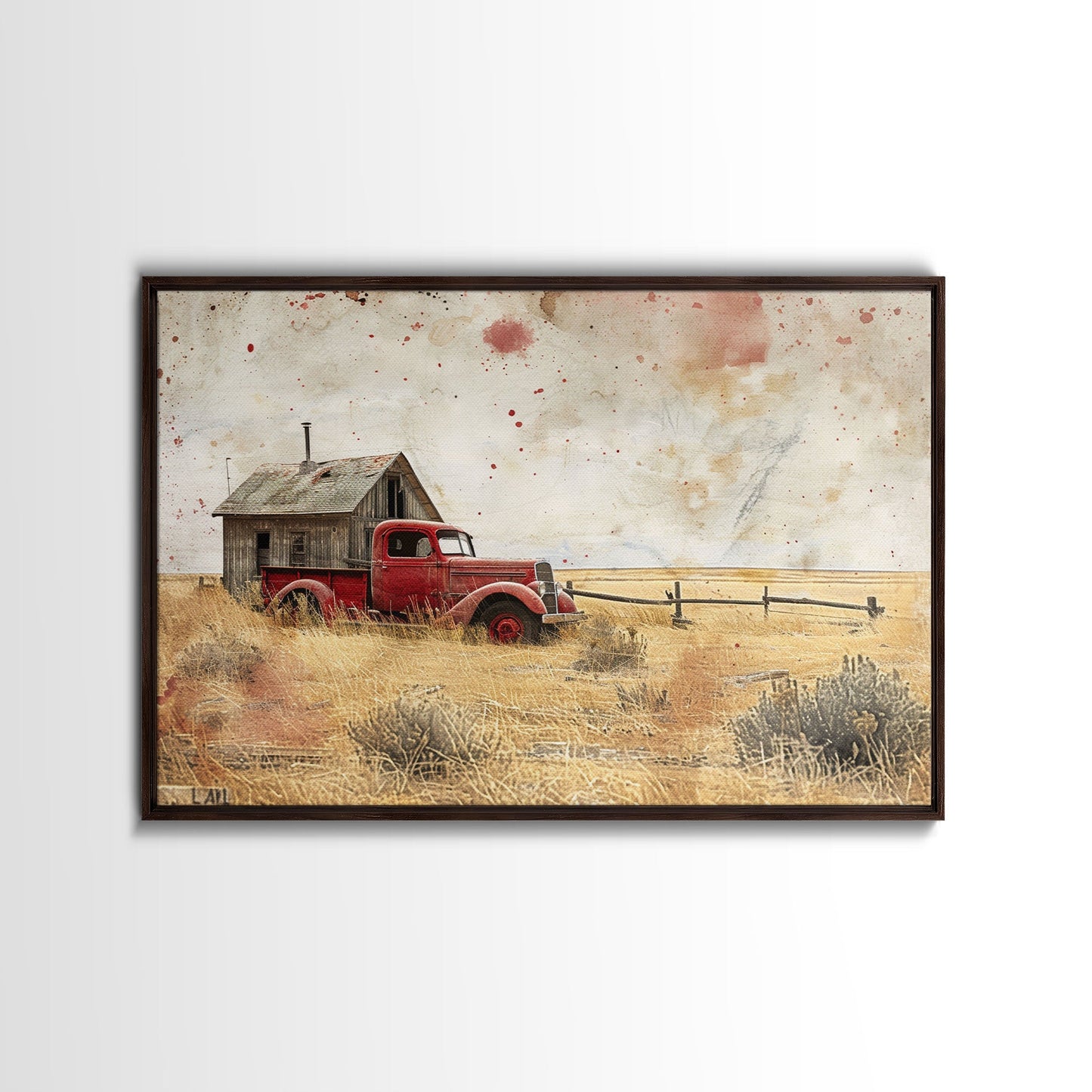 Rusty Old Truck On The Farm Framed Canvas Print, Primitive Home Decor, Art, Kitchen Decor, Living Room Decor