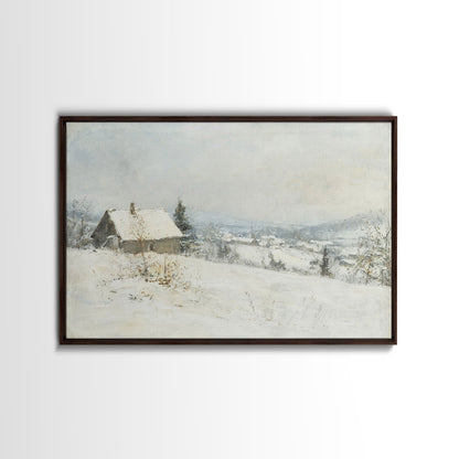 Farmhouse In The Winter, Framed Canvas Print, Christmas Scenary Landscape Painting, Americana Art, Custom Artwork Original