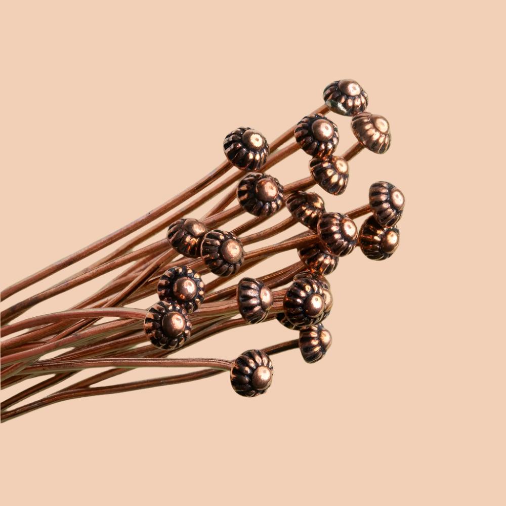 3 inch length Copper Headpin 26 gauge, Fluted Ball Head 3mm diameter, 22 pieces per bag