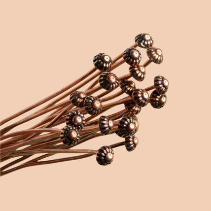 3 inch length Copper Headpin 26 gauge, Fluted Ball Head 3mm diameter, 22 pieces per bag
