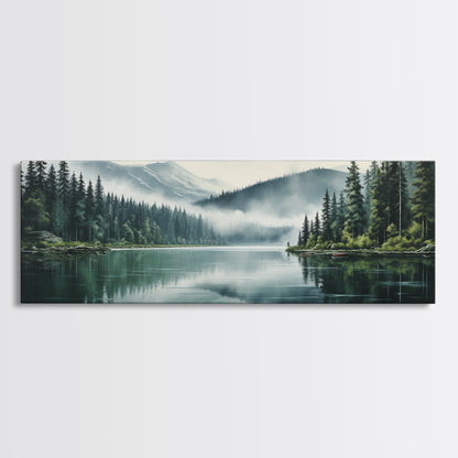 Ready To Hang Panoramic Foggy Pine Forest Canvas Wall Art, Nature Wall Art, Misty Green Forest Print, Modern Home Decor, Ready To Hang Art