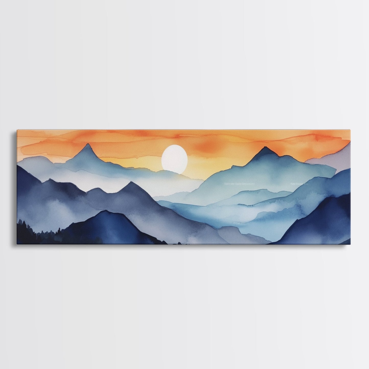Midcentury Modern Watercolor Painting of a Mountain Sunset, Large Canvas Print, Mountain Artwork, Guest Room Art, Mountain Print
