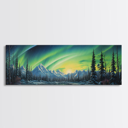 Aurora Borealis, Framed Canvas Print, Beautiful Alaskan Winter Landscape Painting, Moody Art, Unique Wall Art