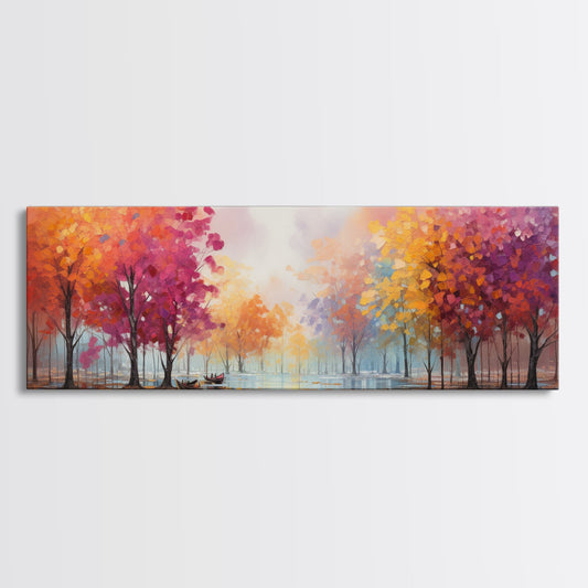 Autumn Leaves, Framed Canvas Print, Colorful Wall Art, Fall Decor, Beautiful Lake House Art, Guest Room Decor, Above Bed Landscape Painting